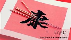  Presentation with needles - Presentation theme consisting of yinyang - needles for acupuncturist shown background and a coral colored foreground