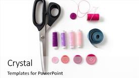  Presentation with tailoring - Audience pleasing PPT theme consisting of needlework and tailoring concept - scissors backdrop and a white colored foreground