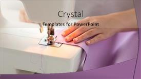  Presentation with tailoring - Colorful slide set enhanced with needlework and tailoring concept - sewing machine presser foot stitching fabric backdrop and a coral colored foreground