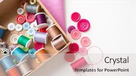  Presentation with thread - Beautiful slides featuring handiwork - needlework craft sewing and tailoring backdrop and a lemonade colored foreground