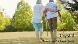  Presentation with caregiver - Amazing PPT theme having helping needy - caregiver helps man walking backdrop and a yellow colored foreground