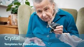  Presentation with elderly woman in nursing - Amazing theme having needy persons - elderly caucasian woman counting coins backdrop and a ocean colored foreground