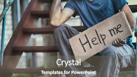  Presentation with helping man - Presentation design featuring helping needy - man begging for help background and a gray colored foreground