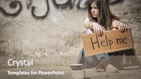  Presentation with street - Slide set featuring helping needy - poor woman begging for help background and a gray colored foreground