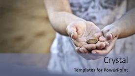  Presentation with helping - Colorful slide deck enhanced with helping needy - poor woman begging for money backdrop and a light blue colored foreground