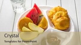  Presentation with snack food - Audience pleasing presentation theme consisting of distribute to break fast backdrop and a coral colored foreground