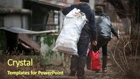  Presentation with garbage - Beautiful slides featuring needy persons - poor people with bags backdrop and a tawny brown colored foreground