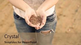  Presentation with palm - Presentation theme enhanced with needy persons - poor woman holding palm background and a coral colored foreground