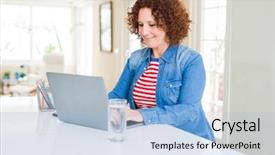  Presentation with senior smart home - Presentation featuring negative attitude - senior woman working using computer background and a light blue colored foreground