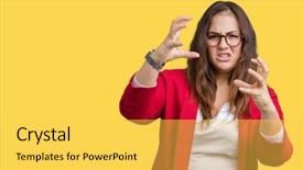  Presentation with yelling - Presentation design consisting of negative positive communication - beautiful plus size young business background and a yellow colored foreground