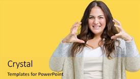  Presentation with yelling - Colorful slides enhanced with negative positive communication - beautiful plus size young woman backdrop and a  colored foreground