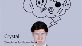  Presentation with thoughts - Audience pleasing PPT layouts consisting of negative thinking - furious businessman with a speech backdrop and a light blue colored foreground