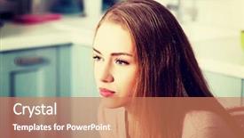  Presentation with kitchen remodelig - PPT theme having negative thinking - pensive caucasian woman background and a  colored foreground
