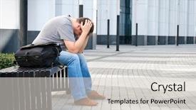  Presentation with middle ages portrait - Cool new PPT theme with negative thinking - sad middle age man portrait backdrop and a light gray colored foreground