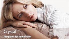  Presentation with grief - PPT layouts featuring negative thinking - sad young woman at home background and a coral colored foreground