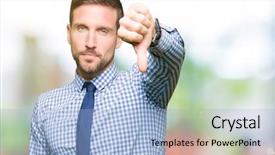  Presentation with tie - Presentation enhanced with negative with thumbs down gesture background and a light blue colored foreground