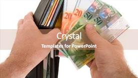  Presentation with negotiable instrument - Presentation enhanced with negotiable instrument - paying cash with swiss francs background and a coral colored foreground