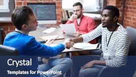  Presentation with shaking hands - Presentation theme consisting of negotiation and coming to terms background and a ocean colored foreground