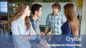  Presentation with group of people silhouettes walking - Cool new slide set with negotiation styles - group of young attractive people backdrop and a ocean colored foreground