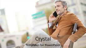  Presentation with negotiation - PPT layouts with negotiation styles - man talking on phone sitting background and a coral colored foreground