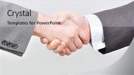  Presentation with negotiation - PPT layouts featuring negotiation styles - two businessmen hands shaking background and a light gray colored foreground