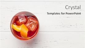  Presentation with cocktail - PPT theme having negroni cocktail glass on wooden table top view with copy space flat lay background and a white colored foreground