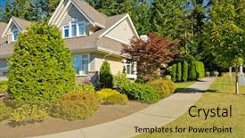  Presentation with gardens - Cool new presentation theme with green gardens - sidewalk with a beautiful outdoor backdrop and a yellow colored foreground