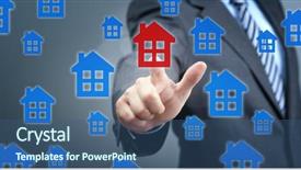  Presentation with real estate development - Colorful presentation theme enhanced with neighborhood community development - real estate search concept man backdrop and a ocean colored foreground