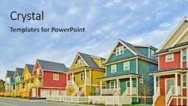  Presentation with street food new york - Beautiful PPT layouts featuring neighbors neighborhood - street of new affordable houses backdrop and a light blue colored foreground