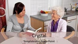  Presentation with neighborhood - Presentation theme with neighbors neighborhood - young woman reads seniors background and a coral colored foreground