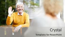  Presentation with is waving her magic wand - Audience pleasing presentation theme consisting of neighbour while standing by fence backdrop and a light gray colored foreground