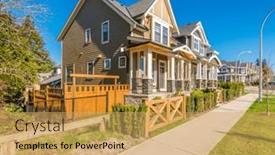  Presentation with blue-sky - Slide set featuring neighbourhood-of-luxury-houses background and a yellow colored foreground