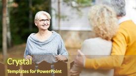  Presentation with grey line drawings of tall buildings - Presentation theme with neighbours during talk through fence background and a tawny brown colored foreground