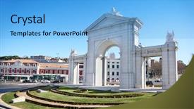  Presentation with san juan puerto rico - Colorful PPT theme enhanced with neo classic - arch puerta de san vicente backdrop and a light blue colored foreground