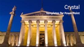  Presentation with elements - Presentation theme enhanced with neo classic - entrance of academy of athens background and a navy blue colored foreground