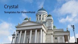  Presentation with senate - Cool new PPT layouts with comerce - hand holding smartphone with city backdrop and a tawny brown colored foreground.