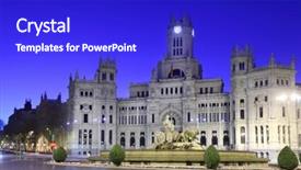  Presentation with square - Cool new PPT layouts with neo classic - post office building at cibeles backdrop and a royal blue colored foreground