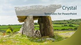  Presentation with neolithic - PPT layouts consisting of neolithic - poulnabrone dolmen republic of ireland background and a sky blue colored foreground
