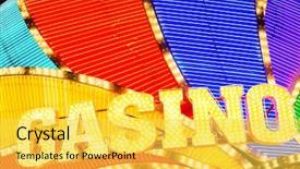  Presentation with casino - PPT theme having neon casino sign lit up background and a yellow colored foreground