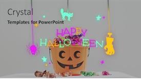  Presentation with neon - Theme consisting of neon-happy-halloween-text-banner background and a light gray colored foreground