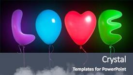  Presentation with green smoke color - Slide set with neon heart - love text shaped color balloons background and a ocean colored foreground