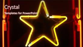 Presentation with star - Beautiful slides featuring neon light - yellow five-poin star and orange backdrop and a wine colored foreground