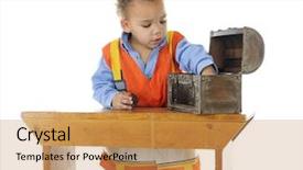  Presentation with preschool - Audience pleasing slide set consisting of neon orange - preschool construction worker checking backdrop and a yellow colored foreground