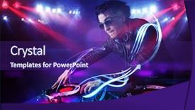  Presentation with festival music band hands playing - Beautiful presentation featuring neon party - handsome disc jockey playing music backdrop and a violet colored foreground