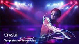  Presentation with handsome - Cool new slide deck with neon party - handsome disc jockey playing music backdrop and a navy blue colored foreground