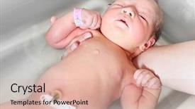  Presentation with baby girl - PPT layouts featuring neonatal - first bathing of a newborn background and a coral colored foreground