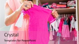  Presentation with mom baby - Colorful presentation theme enhanced with neonatal - soon-to-be mom shows girls clothes backdrop and a coral colored foreground