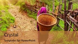  Presentation with trekking - Beautiful slide set featuring nepalese woman with wicker basket backdrop and a gold colored foreground