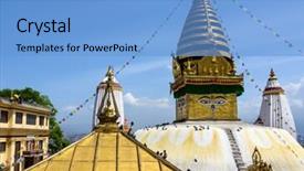  Presentation with stupa - Slide set featuring swayambhunath stupa in kathmandu nepal background and a light blue colored foreground