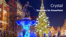  Presentation with christmas tree - Amazing PPT theme having neptune-fountain-and-a-christmas backdrop and a navy blue colored foreground
